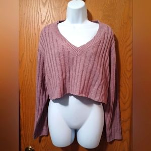 Large Mauve purple cropped rib-knit sweater